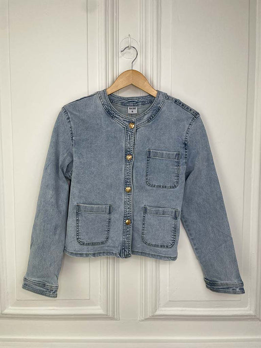 Collarless Denim Jacket