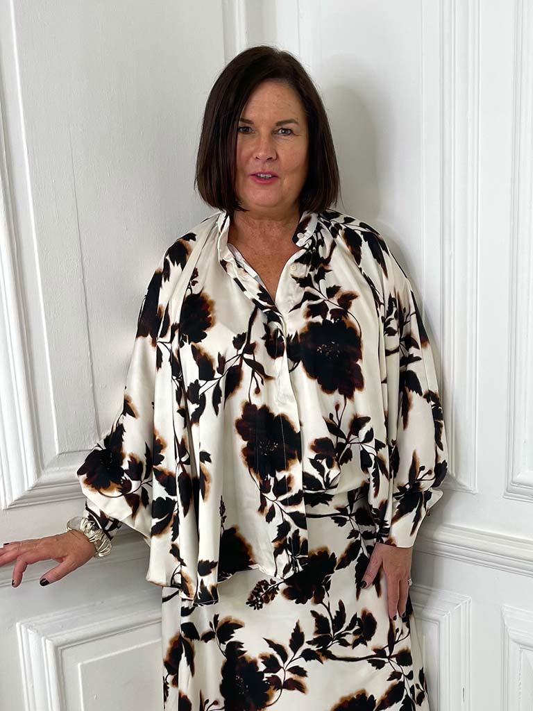 Floral Bloom Blouse - Coffee & Cream