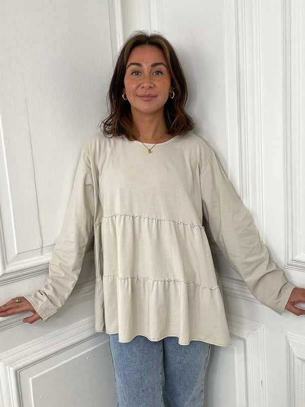 Long Sleeve Tiered Top - Stone