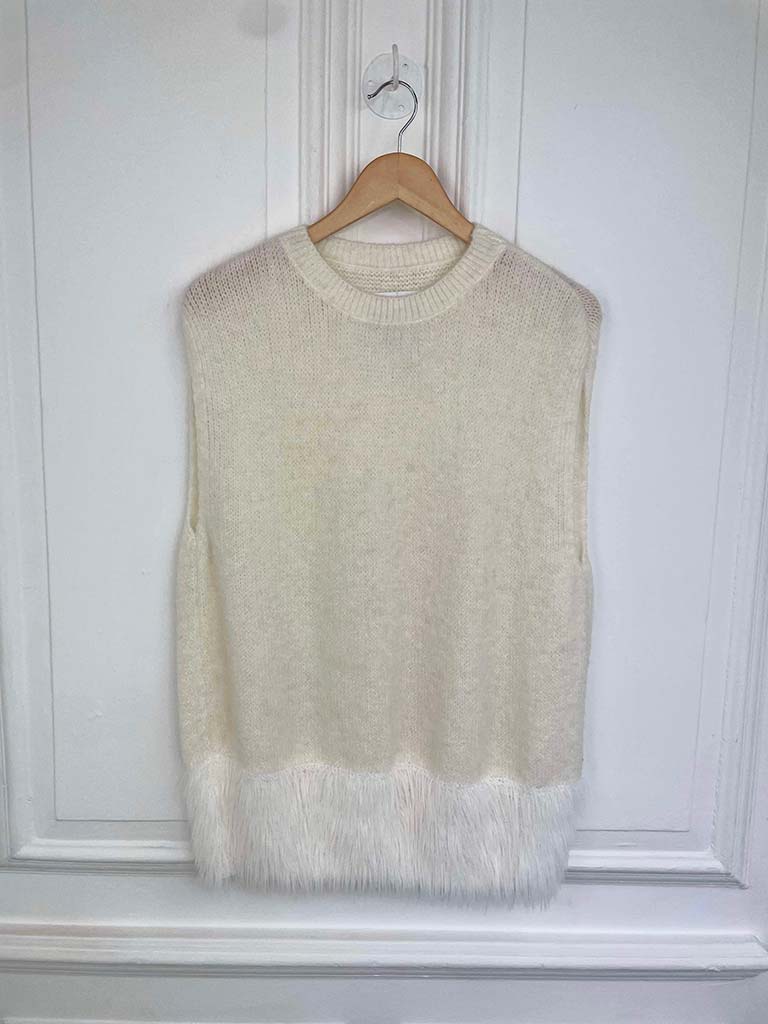 Feather Hem Soft Tank Knit - Winter White