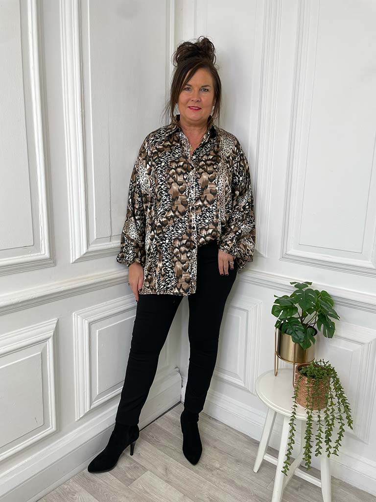 Tawny Print Silk Feel Shirt - Brown Mix