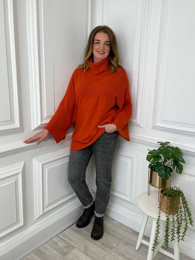 Malissa J Ribbed Polo Knit - Burnt Orange