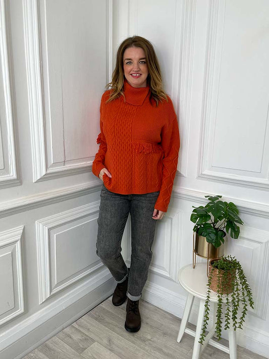 Malissa J Frayed Cable Knit - Burnt Orange