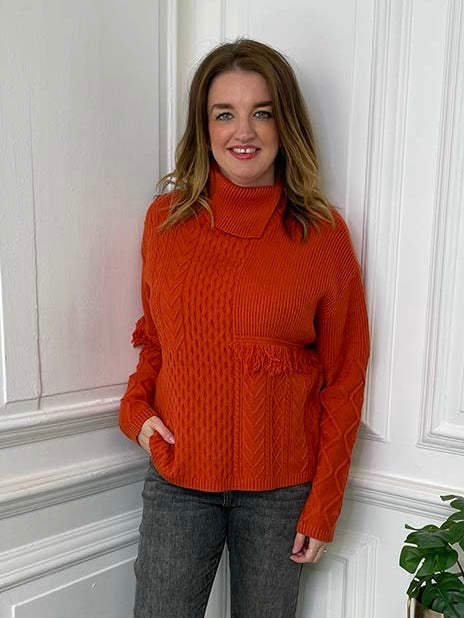 Malissa J Cable & Ribbed Knit - Burnt Orange