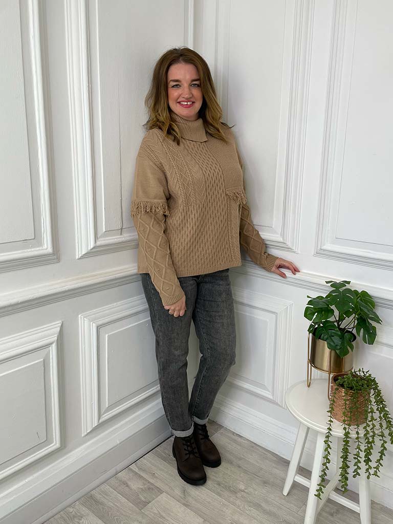 Malissa J Frayed Cable Knit - Camel