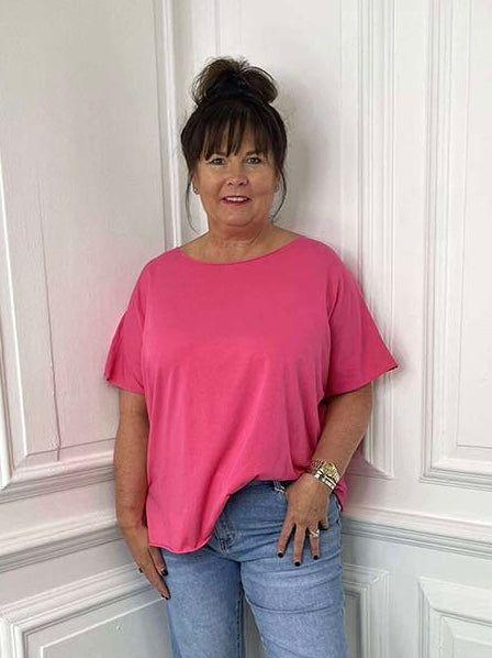 Raw Edge Basic T-Shirt - Hot Pink