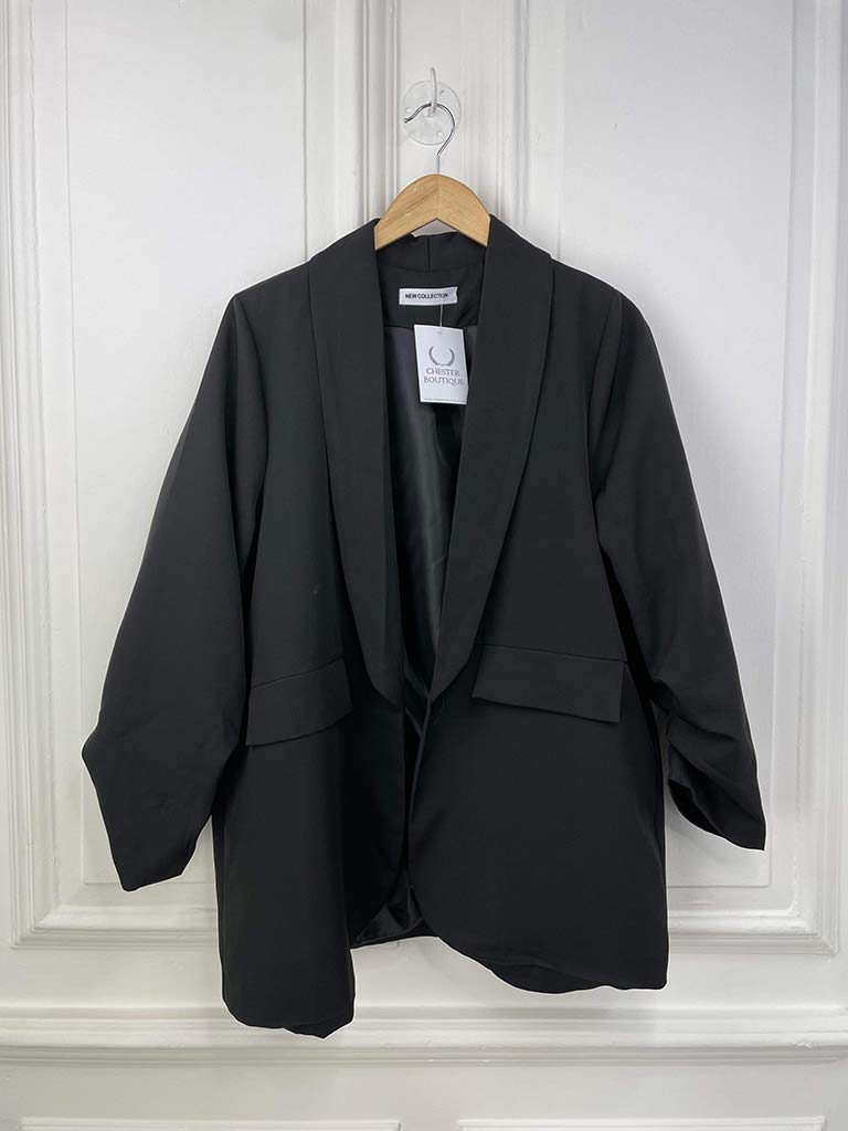 Ruched Sleeve Lined Boyfriend Blazer - Black