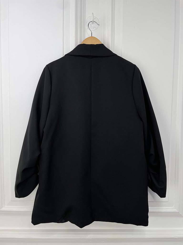 Ruched Sleeve Lined Boyfriend Blazer - Black