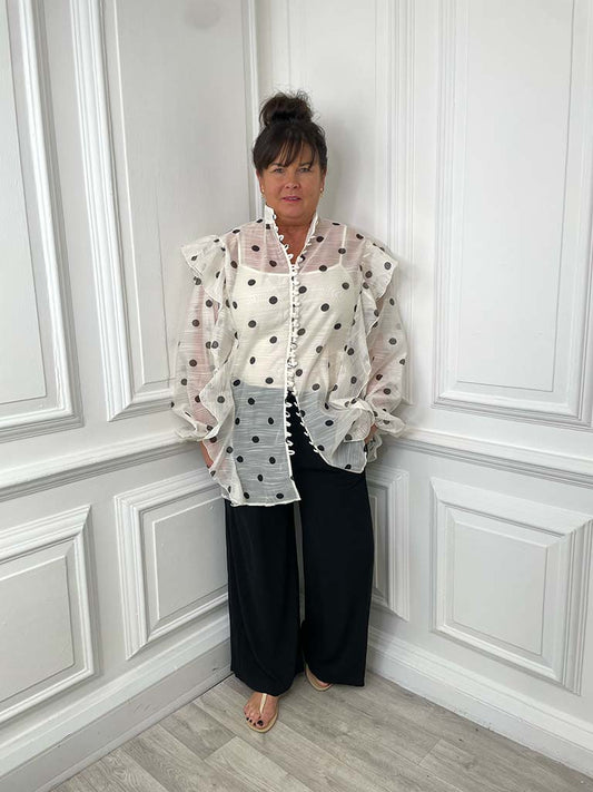 Polka Dot Ruffle Trim Blouse
