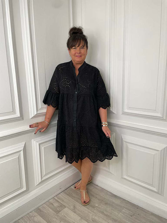 Cotton Broderie Anglaise Tunic - Black