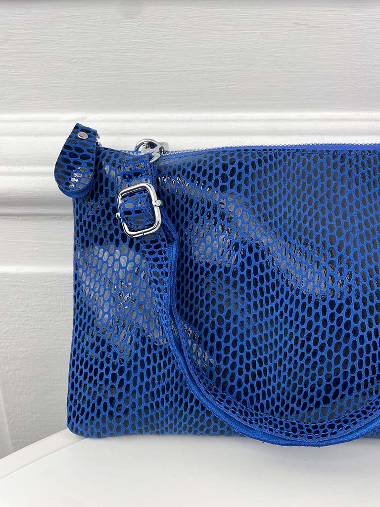 Malissa J Leather Snake Effect Clutch Bag - Cobalt