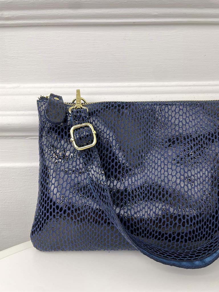 Malissa J Leather Snake Effect Clutch Bag - Navy