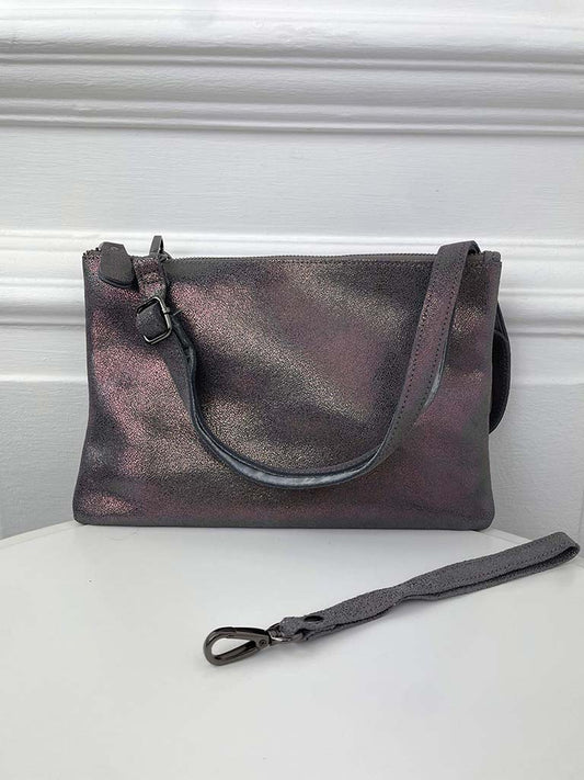 Malissa J Leather Clutch Bag - Pewter