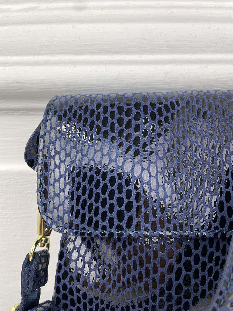 Malissa J Leather Snake Effect Envelope Clutch Bag - Navy