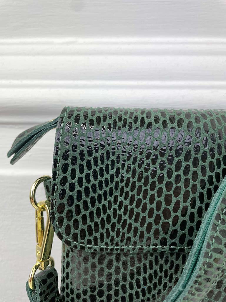 Malissa J Leather Snake Effect Envelope Clutch Bag - Khaki