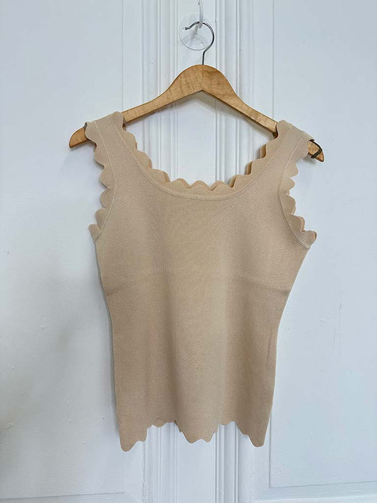 Scalloped Edge Vest - Stone