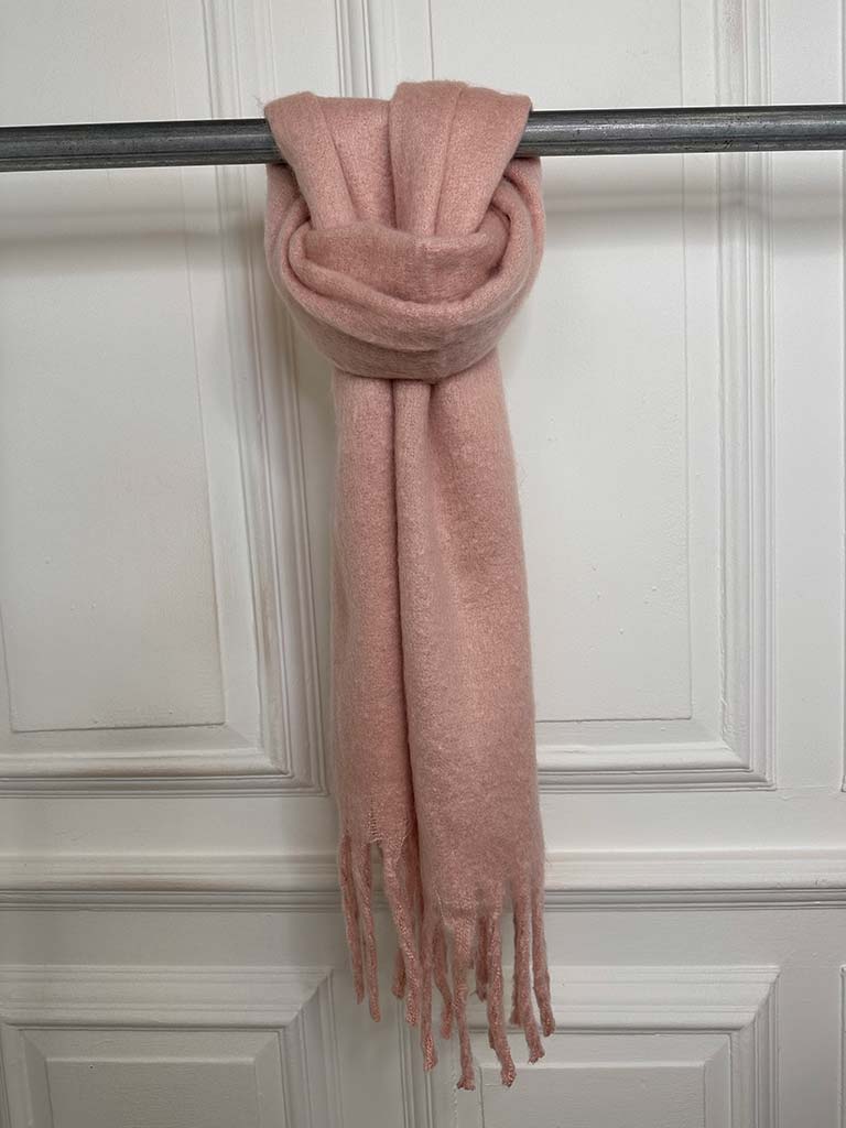 Wool Mix Fringed Scarf - Rose