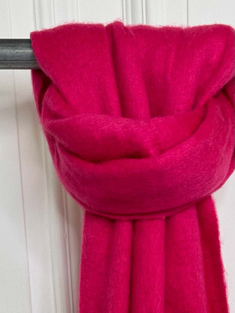 Wool Mix Fringed Scarf - Hot Pink