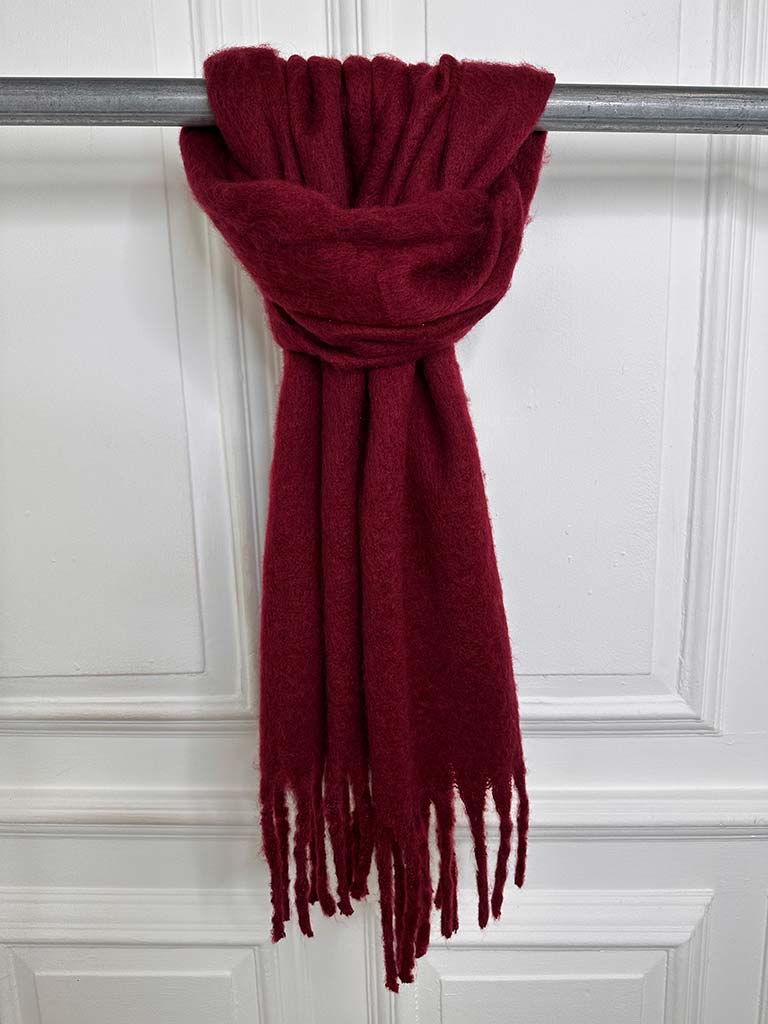 Wool Mix Fringed Scarf - Burgundy