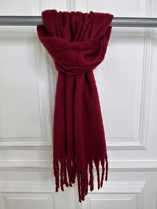 Wool Mix Fringed Scarf - Burgundy