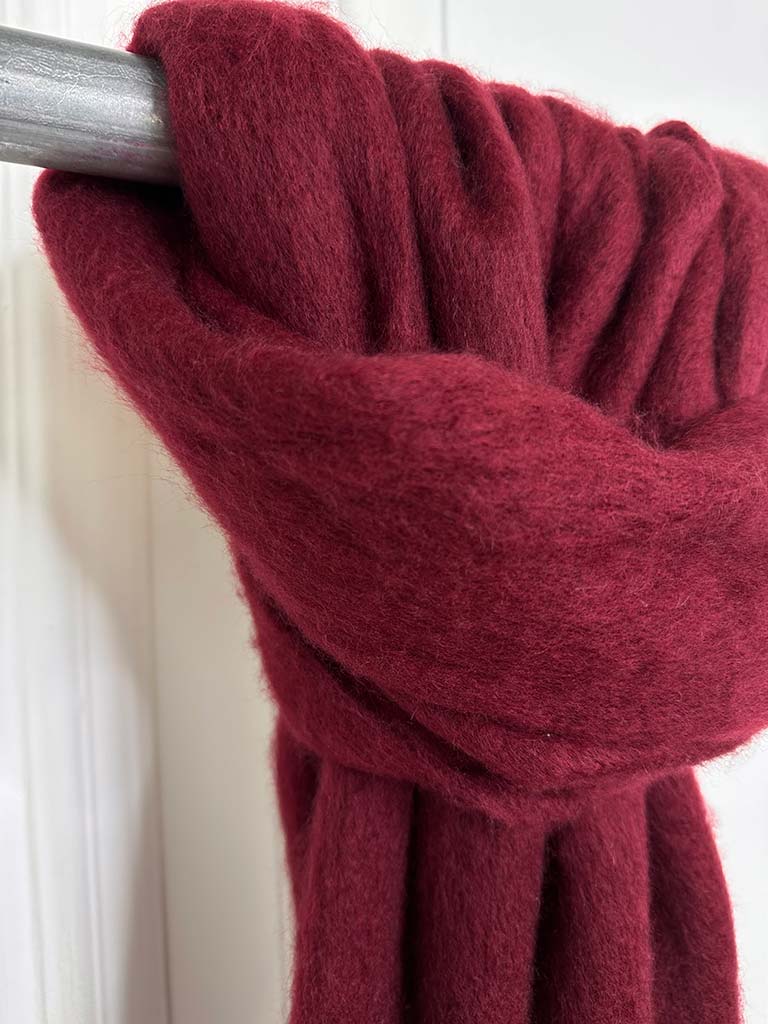Wool Mix Fringed Scarf - Burgundy