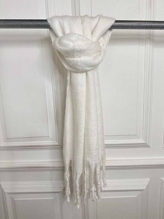 Wool Mix Fringed Scarf - Warm White