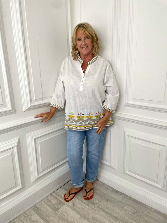 Embroidered Sequin Trim Tunic