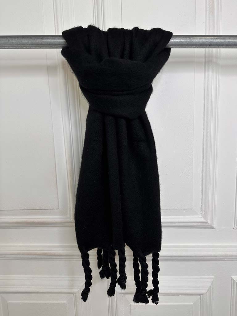 Wool Mix Fringed Scarf - Black