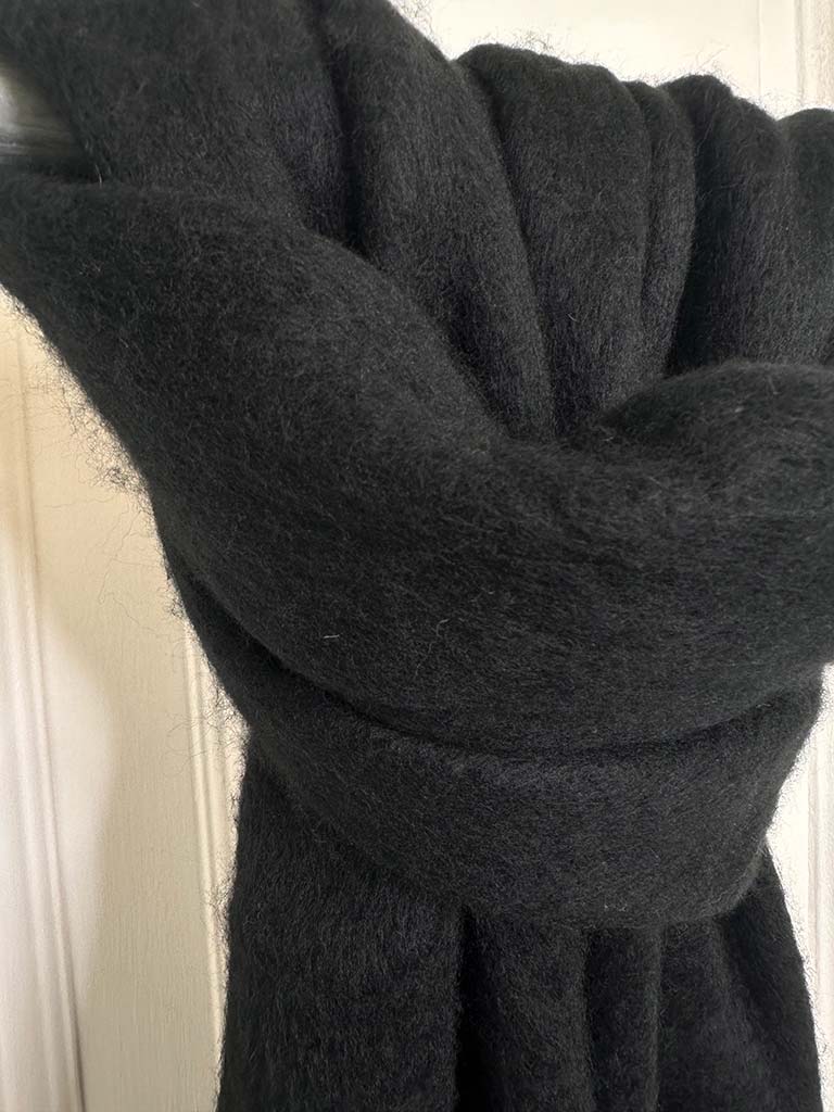 Wool Mix Fringed Scarf - Black