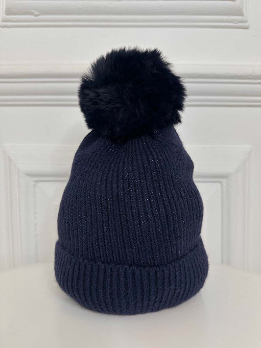 Shimmer Bobble Hat - Navy