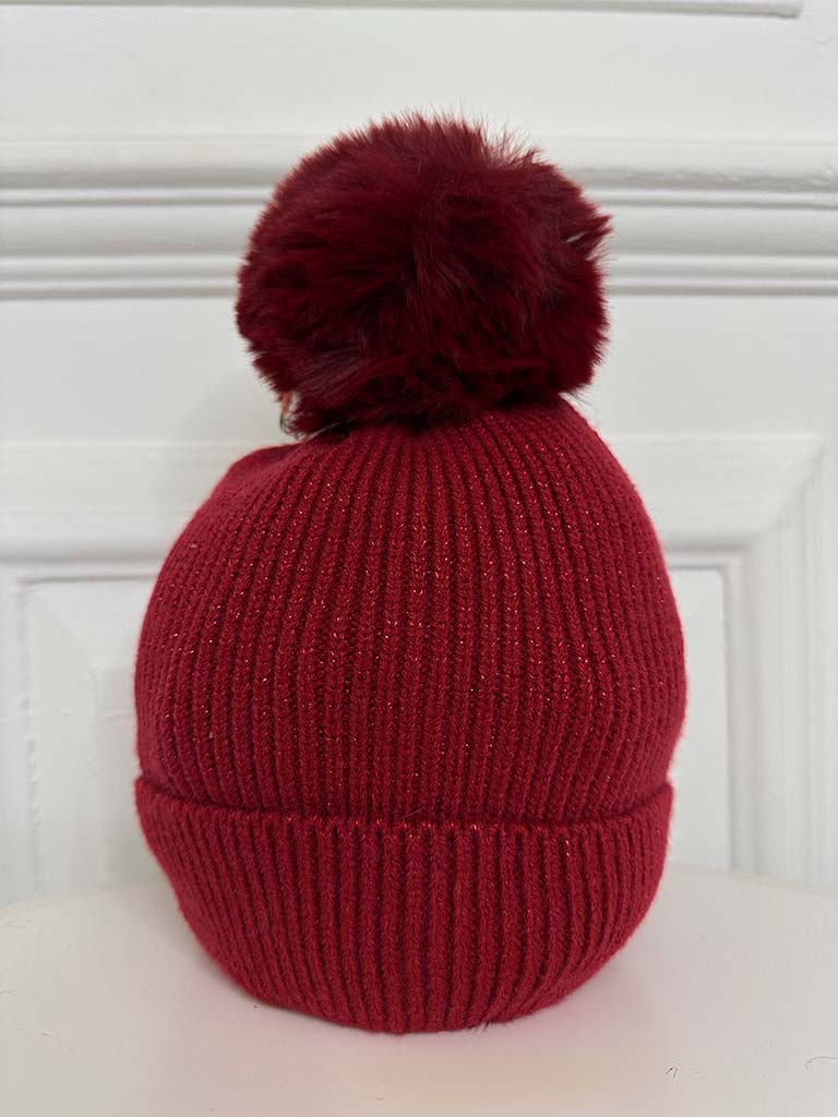 Shimmer Bobble Hat - Cranberry