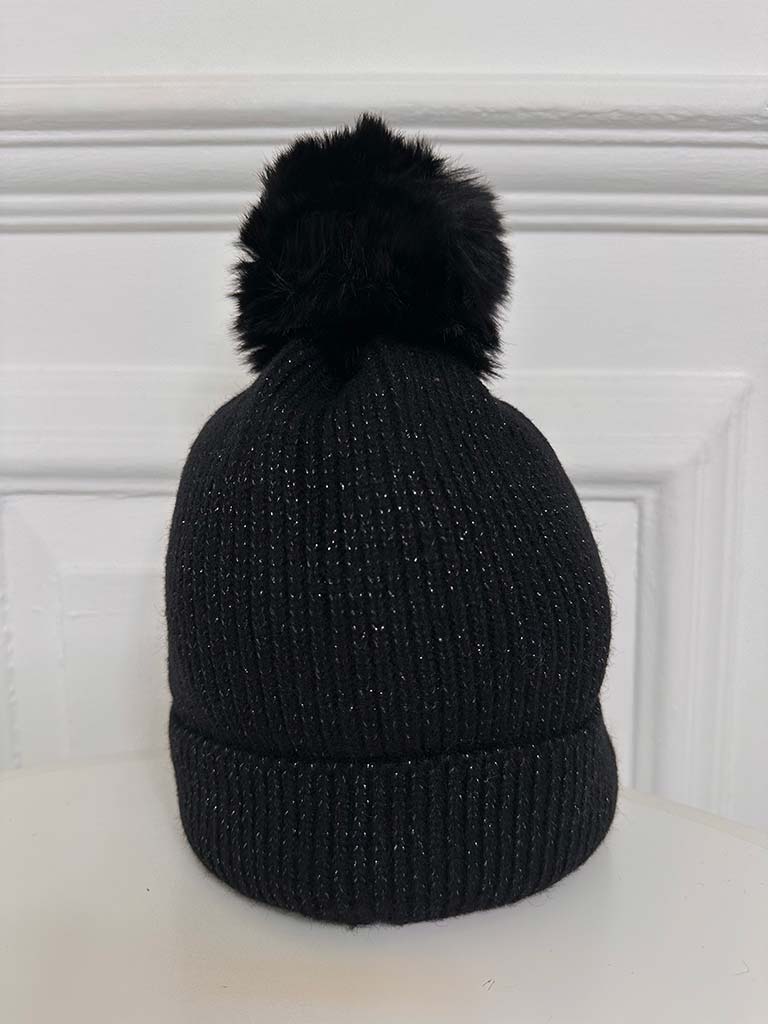 Shimmer Bobble Hat - Black