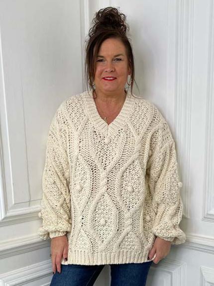 Chunky Cable Bobble Knit - Cream