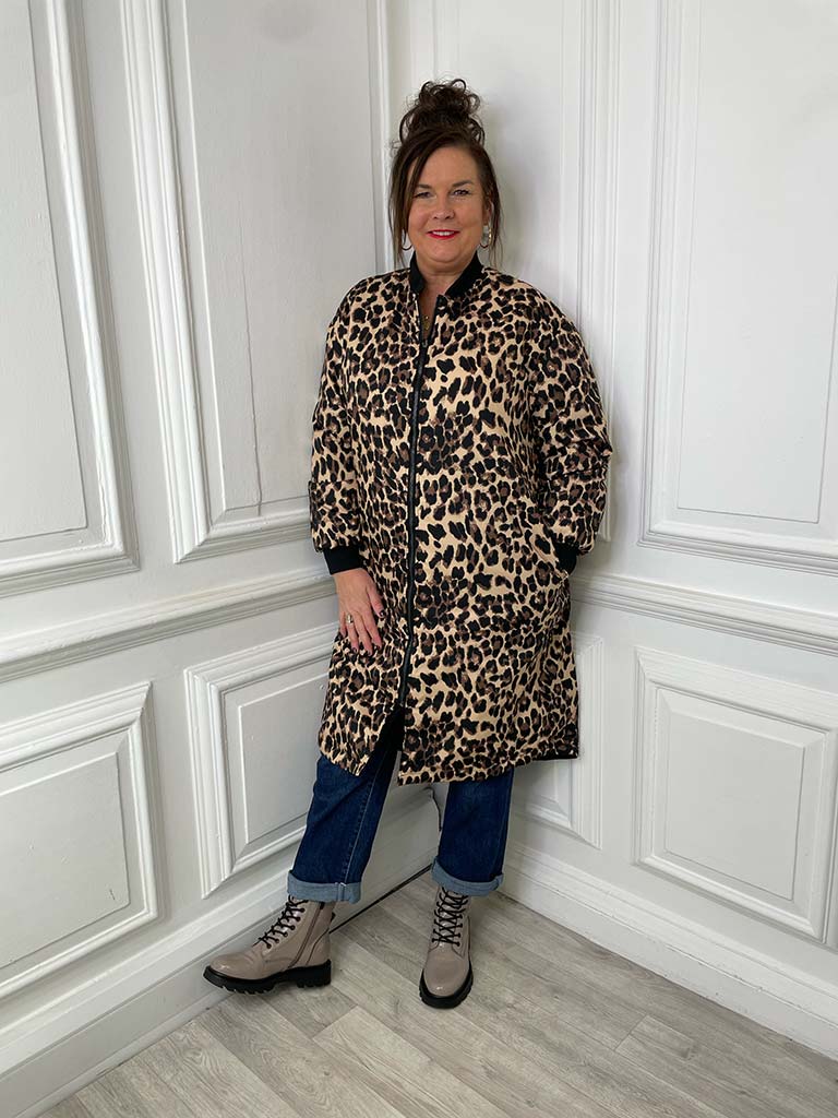 Black animal print coat best sale