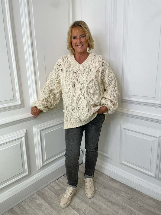 Chunky Cable Bobble Knit - Cream