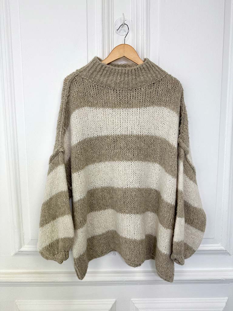 Chunky Exposed Seam Striped Knit - Oatmeal