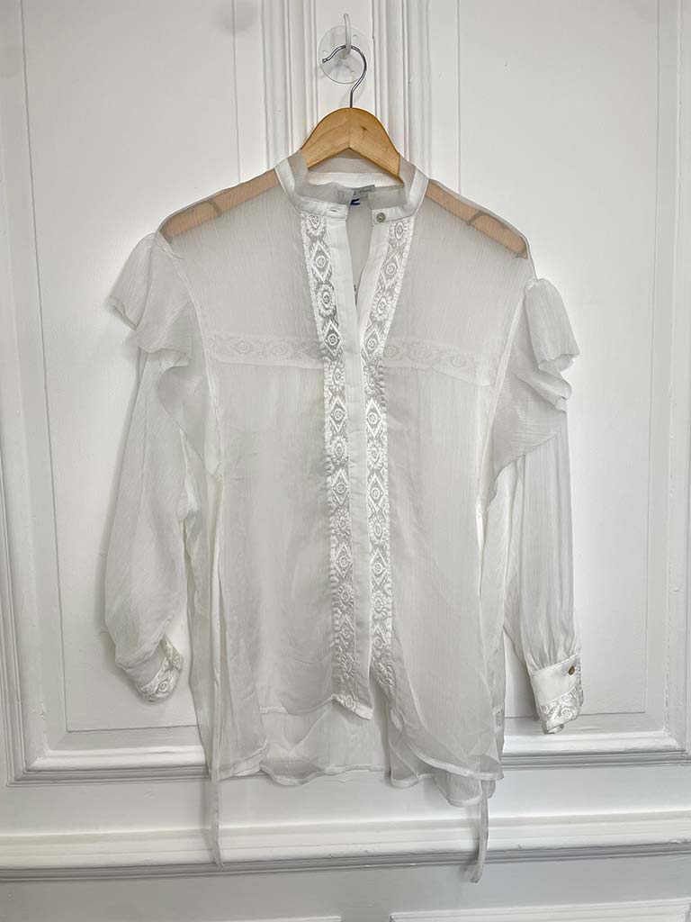 Frill Trim Embroidered Blouse