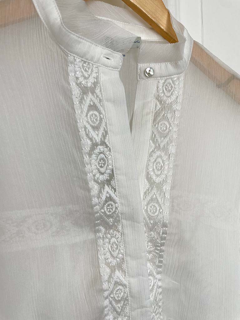 Frill Trim Embroidered Blouse
