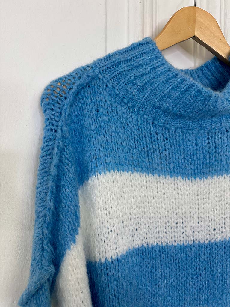 Chunky Exposed Seam Striped Knit - Sky & Ivory