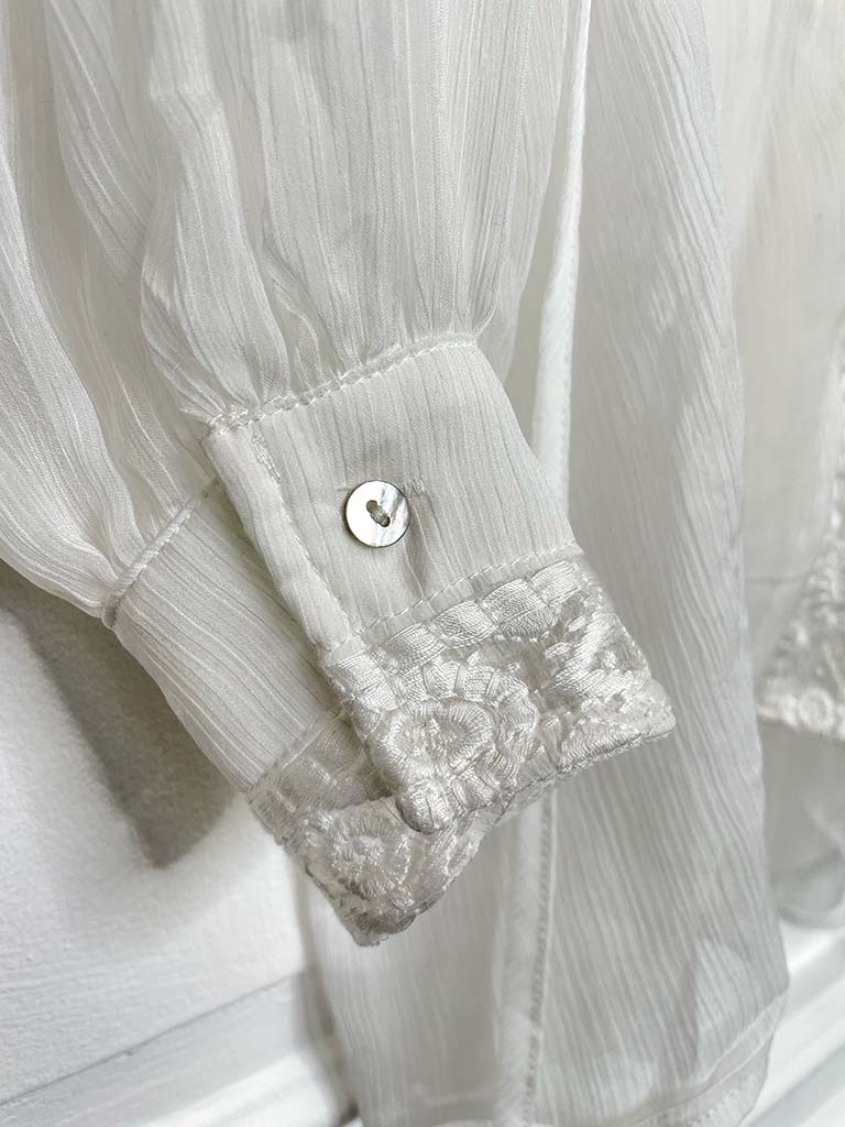 Frill Trim Embroidered Blouse