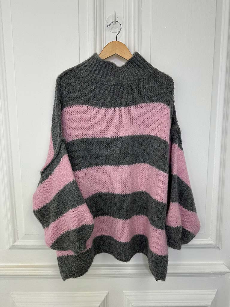 Chunky Exposed Seam Striped Knit - Sugar & Grey