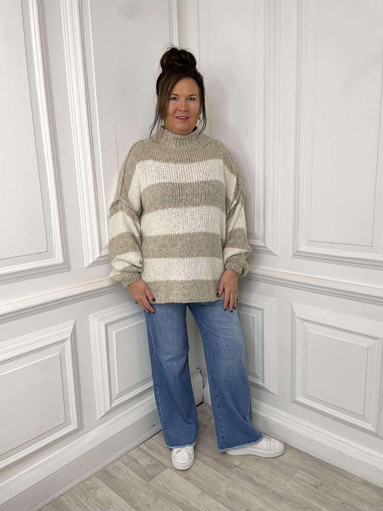 Chunky Exposed Seam Striped Knit - Oatmeal