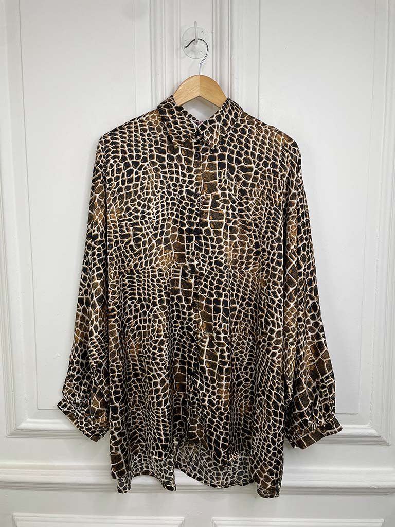 Croc Print Silk Feel Shirt - Black & Amber