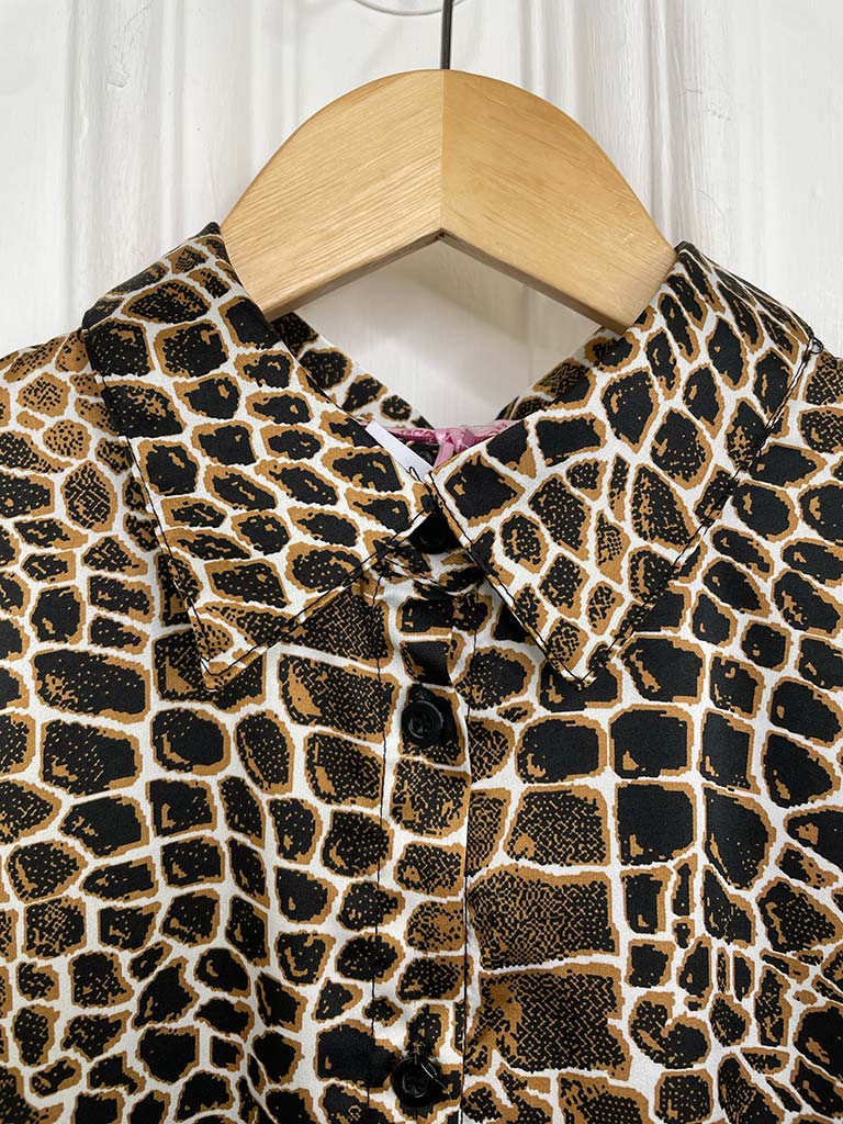 Croc Print Silk Feel Shirt - Black & Amber