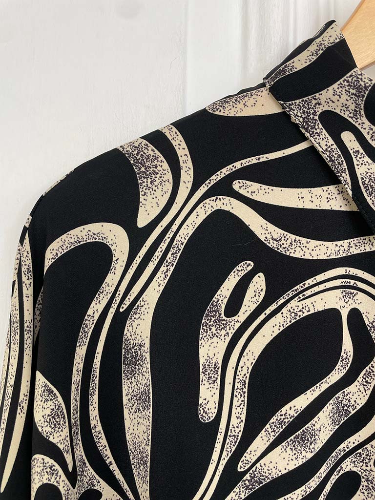 Abstract Swirl Silk Feel Shirt - Black & Stone