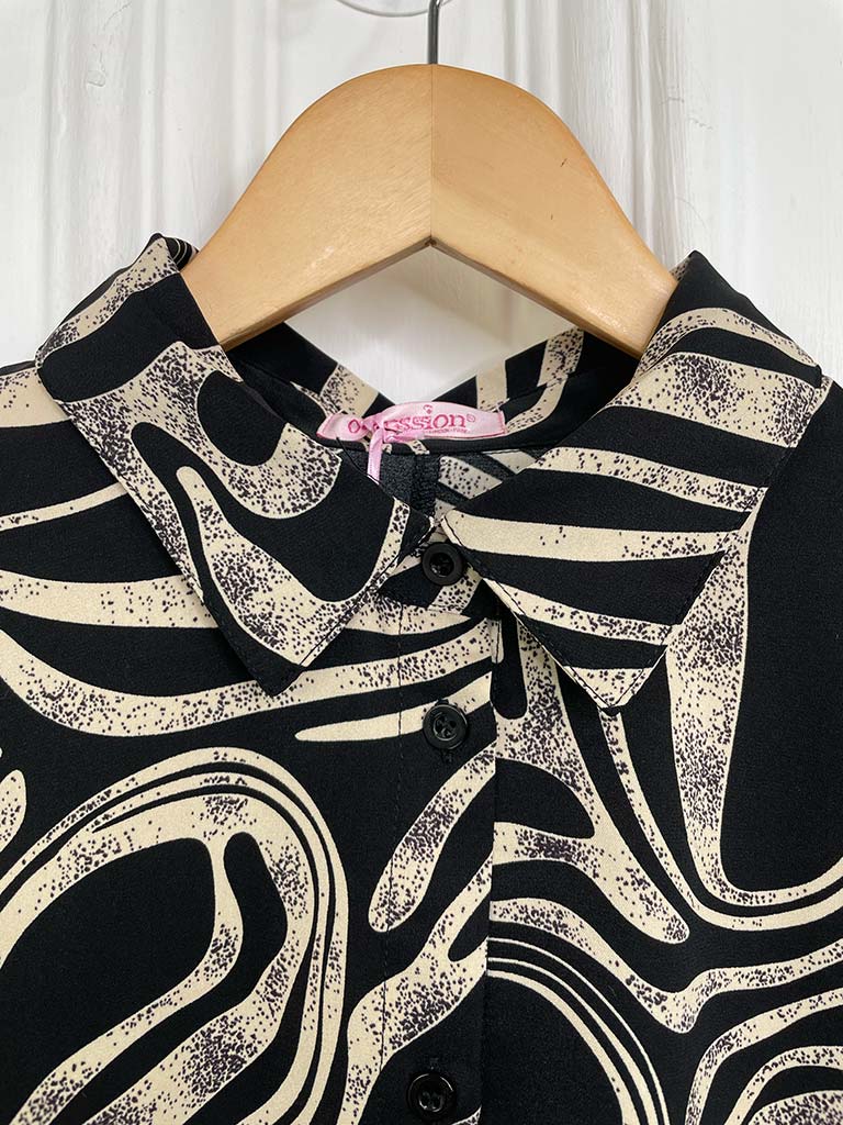 Abstract Swirl Silk Feel Shirt - Black & Stone