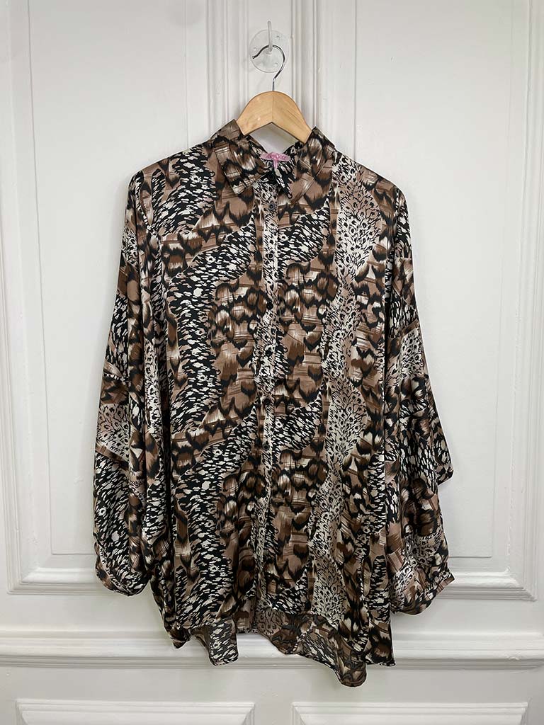 Tawny Print Silk Feel Shirt - Brown Mix