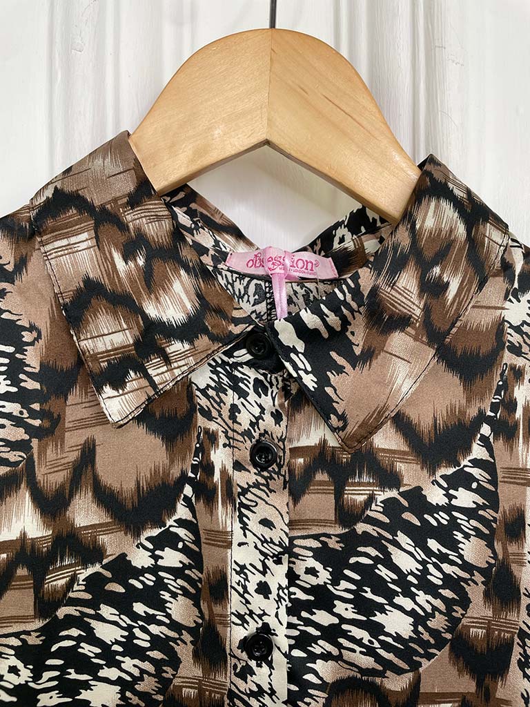 Tawny Print Silk Feel Shirt - Brown Mix