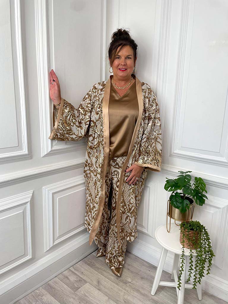 Malissa J Art Deco Long Sequin Kimono - Gold