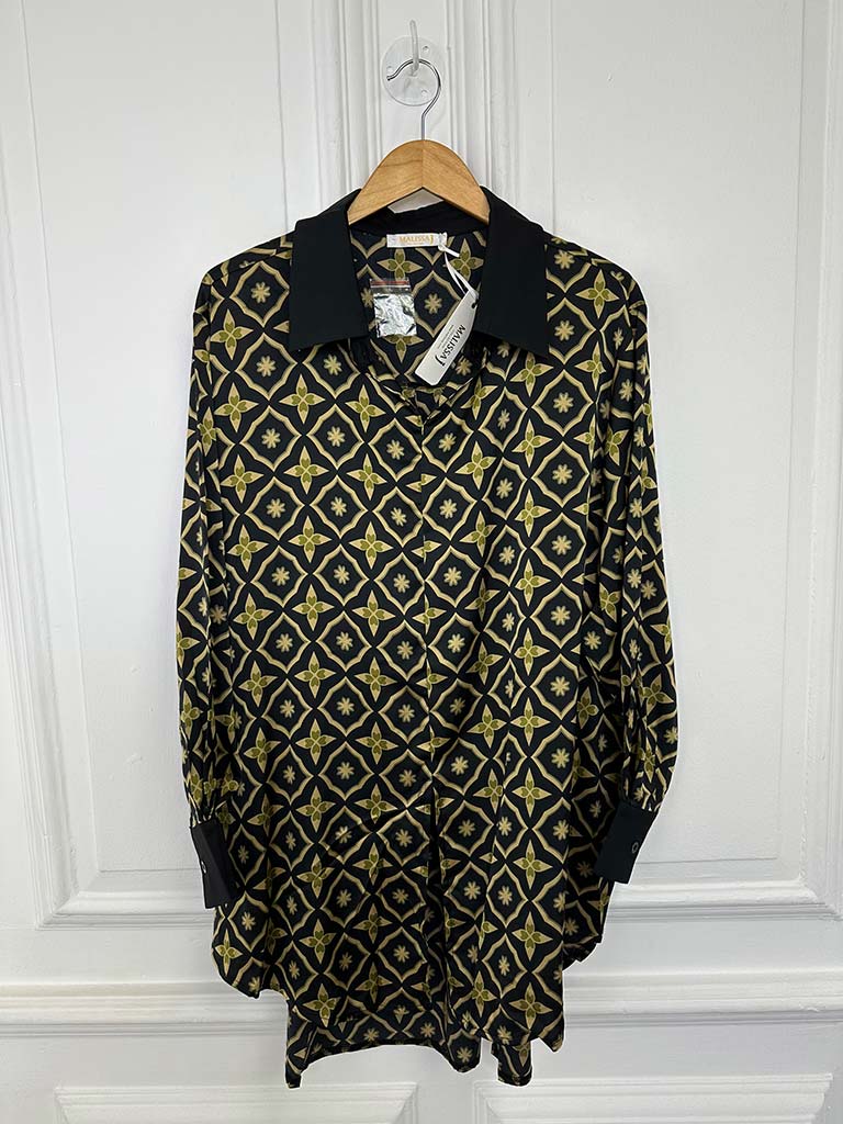 Malissa J Tile Print Shirt Tunic - Black & Lime